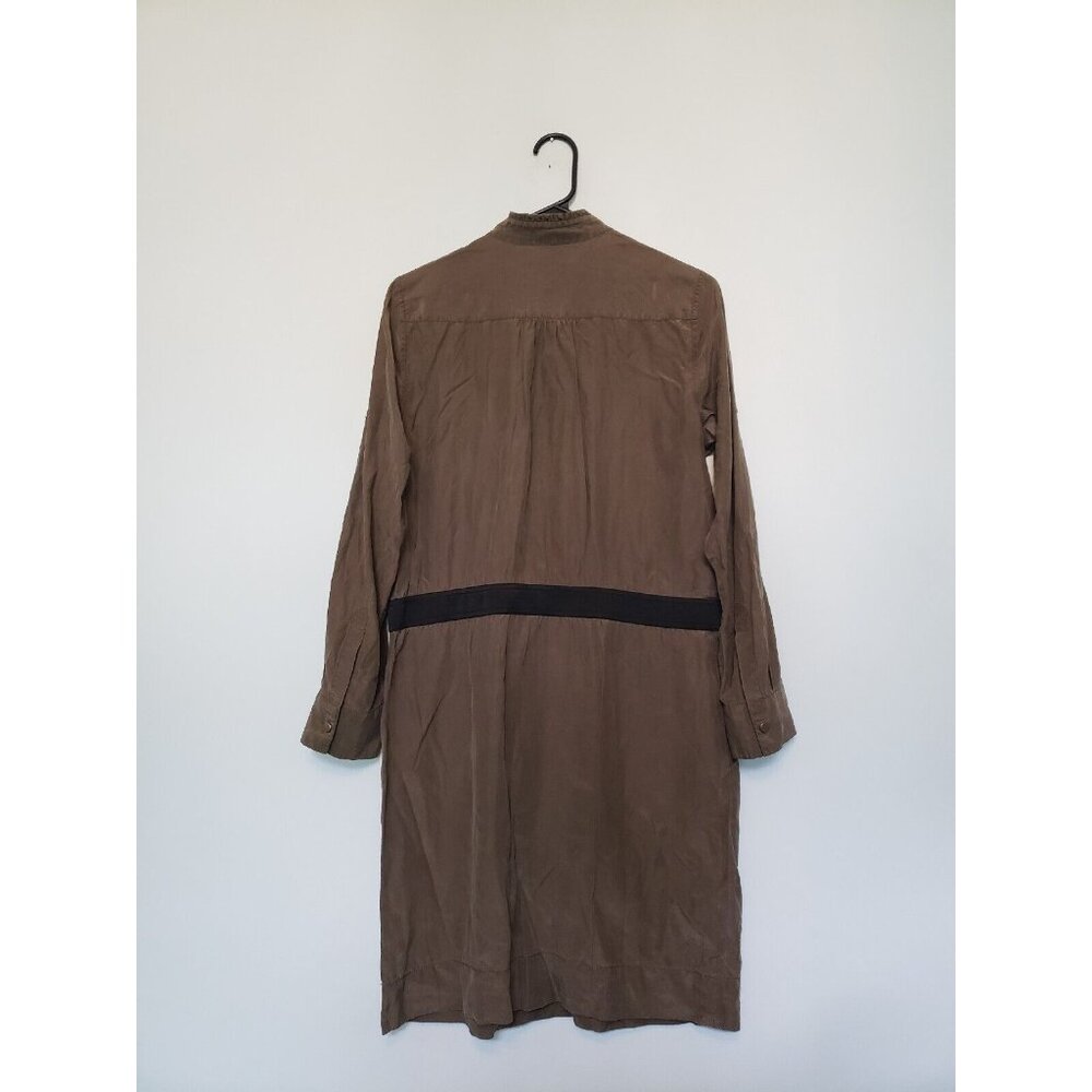 Banana Republic Women's 6 Mini Dress Army Green Silk Blend Long Roll Tab Sleeve - Picture 2 of 6